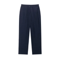 Klassieke donkerblauwe recht uitlopende damesbroek met knoopsluiting en plooien - S / Pants
