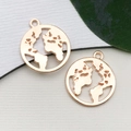 Rose gold circular hollow world map pendants made of alloy for DIY necklace making - Round Hollow World Map