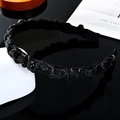 Baroque black rhinestone headband with pleated fabric texture and sparkling crystals - 1.5cm Narrow / Black Zirconia
