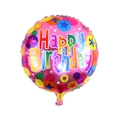 Pink Happy Birthday round foil balloon with colorful star patterns for party decor - English Birthday Round Balloon