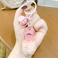 Pink cartoon bear liquid quicksand keychain in diamond shaped pendant with heart sequins - Pink Cute Bear - Gem