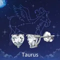 S925 sterling silver heart earrings for Taurus with clear sparkling zircon stone - 925 Silver / April: White Zircon (Taurus)
