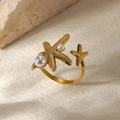 Anello a stella marina dorata regolabile con perle bianche su sfondo di pietra naturale - Stile Stella Marina Perla Dorato (G11207229)