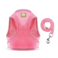 Pink mesh dog harness vest with reflective strap and matching leash set for pets - S / Upgraded Pink