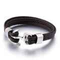 Men's multilayer brown braided leather bracelet with silver stainless steel anchor clasp - Steel Brown Braided Rope (KB86977-SJ)