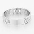 Polished silver stainless steel watch-band style bracelet with an engravable metal plate - 15mm Silver (KB179904-WGSF)