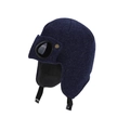 Bonnet d'aviateur tricoté bleu marine pour enfant avec lunettes et doublure polaire - Bleu Marine