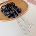 Elegant black patterned fabric hair claw clip with long silver chain fringe tassels - Black Claw Clip Tassel Decoration (151#)