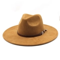 Klassischer khakifarbener Fedora-Hut mit breiter Krempe und dekorativem Lederband aus Wildleder - M (56-59cm) / Khaki