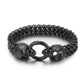 Men's punk skull bracelet in matte black stainless steel with a spring ring clasp - 22cm / Black