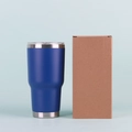 30oz blue stainless steel insulated travel mug with a transparent lid and brown gift box - Dark Blue