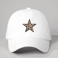 White baseball cap with leopard print star graphic and adjustable six-panel design - White