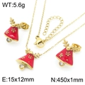 Christmas jewelry set with red enamel reindeer and bells pendant necklace and earrings - Gold Jewelry Set (KS224051-GC)
