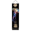 Vertical detail of jellyfish and moon tapestry with hanging rope and bottom tassels - 32.5x130cm / Style 7