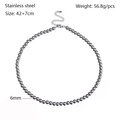 Detail of 6mm stainless steel bead necklace with lobster clasp and 42+7cm length - 6mm / Silver