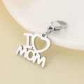 Detail van zilveren MOM hartvormige hanger met karabijnsluiting op keramische rand - 15mm / Rond Hol LOVE Stijl (KLJ7013-Z) / Staalkleur