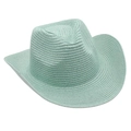 Detail of mint green straw cowboy hat featuring fine woven texture and rolled brim style - Mint Green