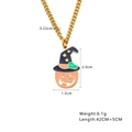 Detail view of Halloween pumpkin wizard hat pendant with chain size and weight specs - Pumpkin Wizard Hat Festive Style (N265)