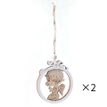 Set of 2 Christmas wooden angel ornaments with white hollow design and natural hemp rope - Cupid Design / 2 Pcs/Pack