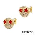 Vergoldete Ohrstecker mit weißen Zirkonia-Pavé und roten fünfzackigen Sternen - Roter Stern Augen Smiley
