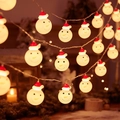 Christmas snowman LED string lights with warm white glow and festive red hats decor - Snowman Style / 1.5m 10LED Battery