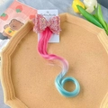 Glittery pink bow hair clip with wavy pink and blue gradient wig extension for girls - Single Piece / Pink-Green Gradient