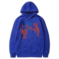 Sweat à capuche bleu roi imprimé homard martini, style classique à manches longues - Bleu