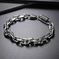 Detail shot of heavy industry style stainless steel chain bracelet with spring cylinder part - Steel Color (KB147898-KLHQ)