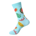 Light blue crew socks with watermelon print and melon text in high-stretch cotton - One Size / 1153-Watermelon