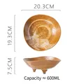 Japanese style brown handmade ceramic tripod pasta bowl with artistic white scratch patterns - Brush Stroke Tripod Vertical Stripe Bowl