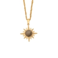 Retro roestvrijstalen ketting met een gouden zonnehanger en grijze natuurstenen kern - Goud-Grijze Steen