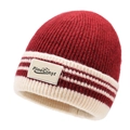 Bonnet en maille rayé rouge foncé et crème avec patch logo de marque pour l'hiver - Taille unique / Rouge