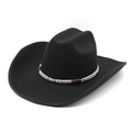 Classic black wool felt cowboy hat with wide brim and woven ethnic decorative band - M(56-59CM) / Black