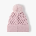 Gorro de punto rosa con pompón de piel sintética y textura ondulada en 3D - Rosa