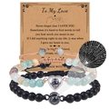 Dettaglio del set da 4 bracciali coppia con ciondolo a proiezione e biglietto regalo - Pietra Opaca e Amazonite