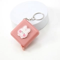 Pink portable mini tape measure with a cute white rabbit sticker and metal keychain - Little White Rabbit