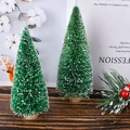 Set of two green mini sisal Christmas trees with snow effect and wooden bases - 4.5CM Grass Green