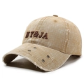 Casquette de baseball kaki délavée avec broderie NY&JA et détails métalliques - Réglable / Kaki