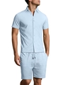 Ensemble été homme chemisette bleu clair et short en tissu gaufré à texture gaufrée - Bleu ciel