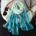 Elegant mint green gradient chiffon scarf with delicate branch and leaf print patterns - Gradient Green Foliage