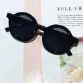 Kids round retro sunglasses in matte black finish with lightweight PC frames - Black Frame Black Grey Lens