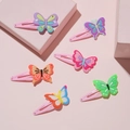Detailed view of six colorful PVC butterfly hair clips with metal BB bases for children - Butterfly Hair Clip