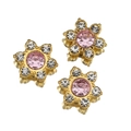 Sparkling pink rhinestone plum flower button decoration with gold metal base set of three - Pink
