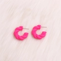 Exaggerated fuchsia acrylic twisted C-shaped spiral hoop earrings for women - Small Rose Red Twisted