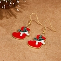 Christmas stocking earrings in red enamel with holly leaf details and gold finish - Red Christmas Sock Style (E00912G)