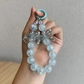 Light blue beaded keychain with acrylic bow charm and round clasp for bag or phone - Blue Bow Combo