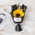 Miniature handmade sunflower bouquet with black gift wrapping and white ribbon - Black Paper Sunflower