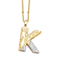 Collier avec pendentif lettre K bicolore or et argent serti de zircons brillants - Lettre K