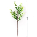 Detailed view of artificial eucalyptus stem with green leaves and a 28cm length indicator - Small Eucalyptus Green