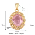 Detail view of 18k gold plated oval pendant with pink zircon and size measurements - Pink/Oval Lace